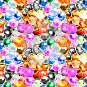 Different glossy marble balls with glares, bright seamless pattern