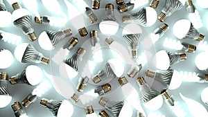 different glowing Lighting Bulbs set 3d render on white background