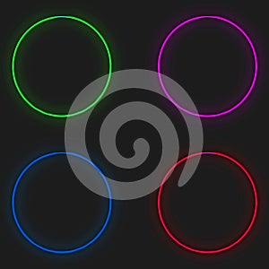 Different glowing neon circles isolated.