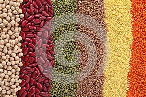 Different grains and cereals as background photo