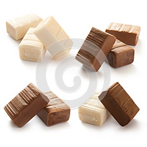 Different groups of caramel candy