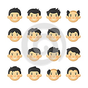 Different hairstyle for men with rosy cheeks. Vector avatars set.