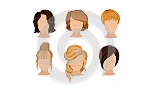 Different Hairstyles Vector Illustrated Set. Woman Hairdo Concept