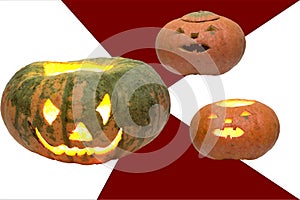 Different Halloween pumpkins on the background