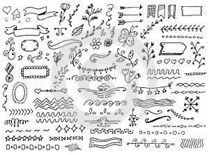 Different  hand drawn doodles over white background