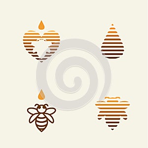 Different Honey and Bee Logo Design Set