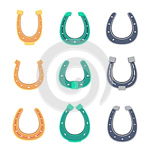 Different horseshoe vector icons in cartoon style. Lucky horseshoes set.