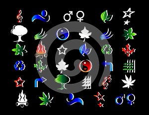 Different icons on black