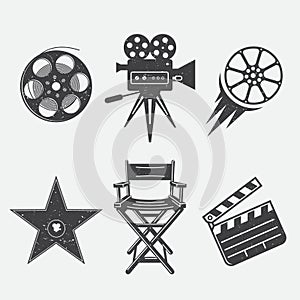 Different icons for movie and production in vintage style.