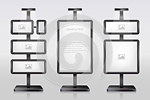 Different information stand, vector illustration of a exhibition stand template on a plain background