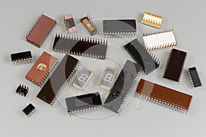 Different integrated circuits in plastic and ceramic DIP packages photo