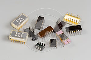 Different integrated circuits in plastic and ceramic DIP packages photo