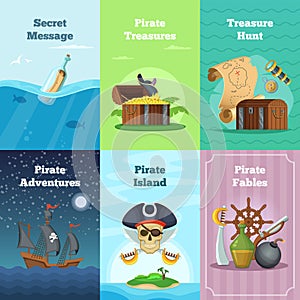 Different invitation cards of pirate theme. Vector illustrations with place for your text