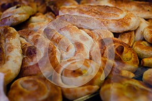 Different kind of bureks for sale in a bakery