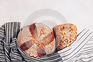 Different kinds of bread on white backdround