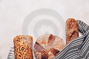 Different kinds of bread on white backdround