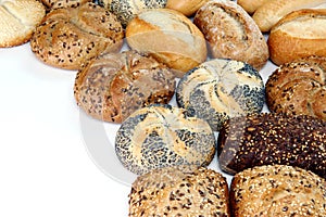 Different kinds of buns on a white background