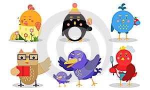 Different Kinds And Colors Of Baby Birds Vector Illustrations Set Cartoon Character