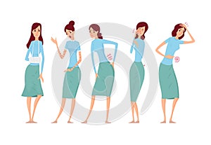 Different kinds of female diseases vector illustration.