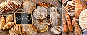 Different kinds of fresh bread collage. Food