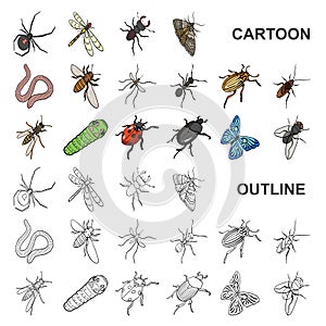 Different kinds of insects cartoon icons in set collection for design. Insect arthropod vector isometric symbol stock