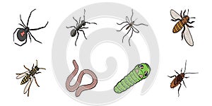 Different kinds of insects icons in set collection for design. Insect arthropod isometric vector symbol stock web photo