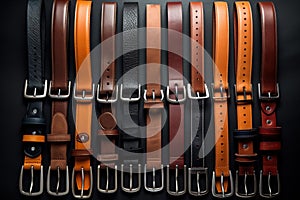 Different kinds of leather belts isolated for a fashion accessories theme