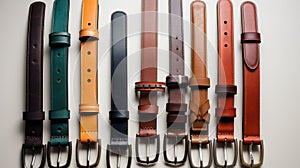 Different kinds of leather belts isolated for a fashion accessories theme