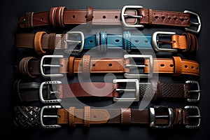 Different kinds of leather belts isolated for a fashion accessories theme