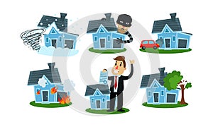 Different Kinds Of Misfortune With Property And Insurance Cases Vector Illustrations Set