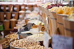 Different kinds of nuts in the market Natural background