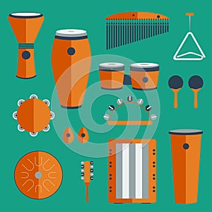 Different kinds of percussion on a colored background photo