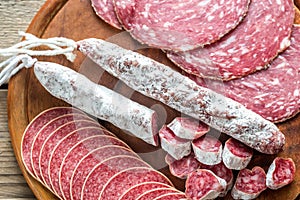 Different kinds of salami photo
