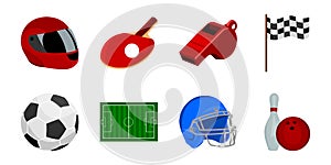 Different kinds of sports icons in set collection for design. Sport equipment vector symbol stock web illustration.