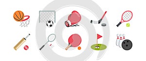 Different kinds of sports vector set. Basketball, soccer, boxing, hockey. EPS10