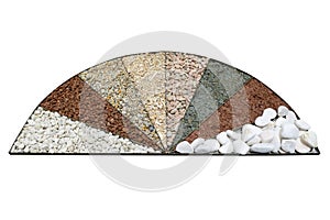 Different kinds of stones and rubble for plant decoration