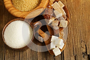 Different kinds of sugar - brown, white, refined sugar