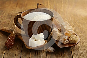 Different kinds of sugar - brown, white, refined sugar