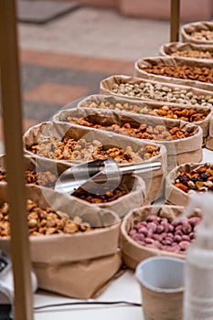 Different kinds of sweet nuts.