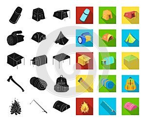 Different kinds of tents black,flat icons in set collection for design. Temporary shelter and housing vector symbol