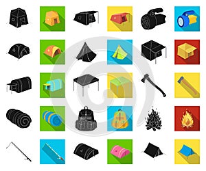 Different kinds of tents black,flat icons in set collection for design. Temporary shelter and housing vector symbol