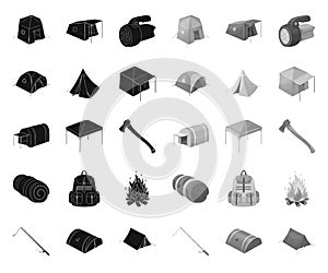 Different kinds of tents black.mono icons in set collection for design. Temporary shelter and housing vector symbol