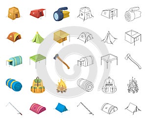 Different kinds of tents cartoon,outline icons in set collection for design. Temporary shelter and housing vector symbol
