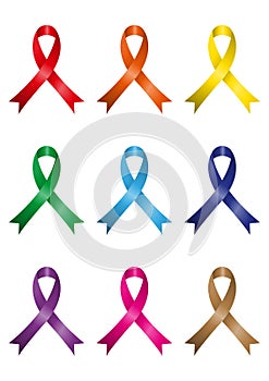 Different kins of awareness ribbons photo