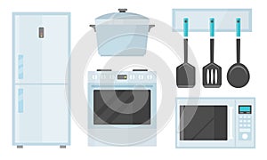 Different kitchen appliences and utensil for cooking vector illustration