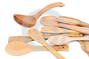 Different kitchen wooden utensils cutlery.