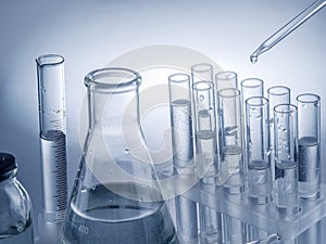 Different laboratory beakers and glassware