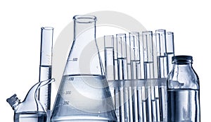 Different laboratory beakers and glassware.