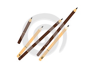 Different lead pencils with sharp graphite tips. Sharpened wooden stationery, items for drawing, writing. School