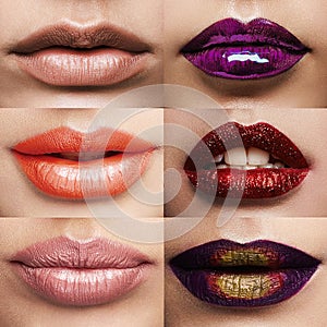 Different lips and lipstick collage